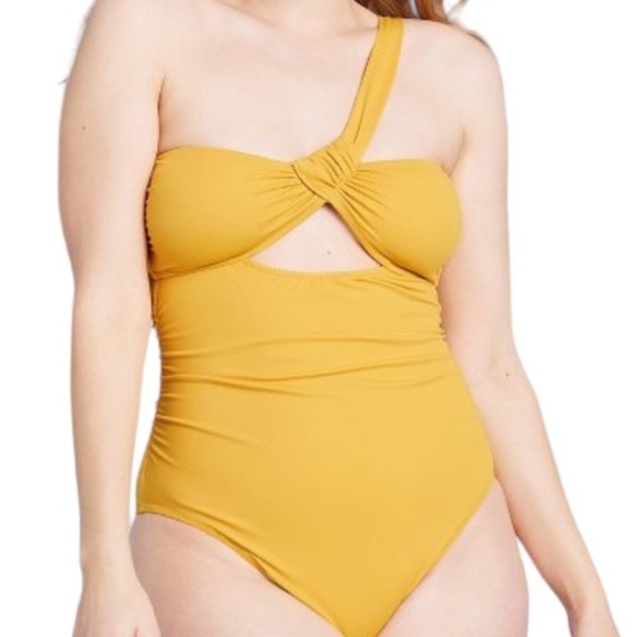 Shade & shore Asymmetric twist-front one piece swimsuit gold size Large L - Picture 1 of 4